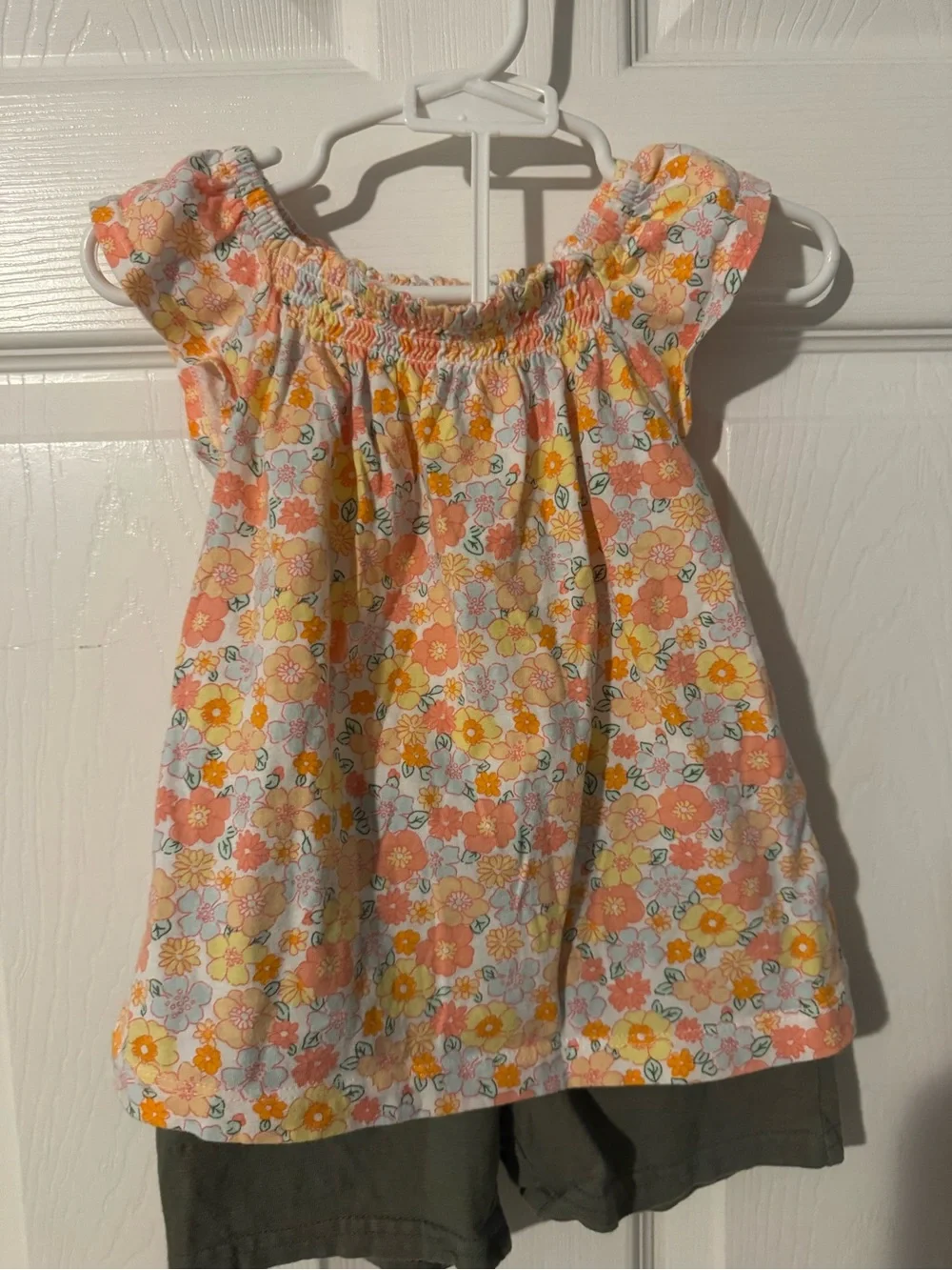 Carter's Floral Smocked Cap-Sleeve Top in Peach, Yellow and White